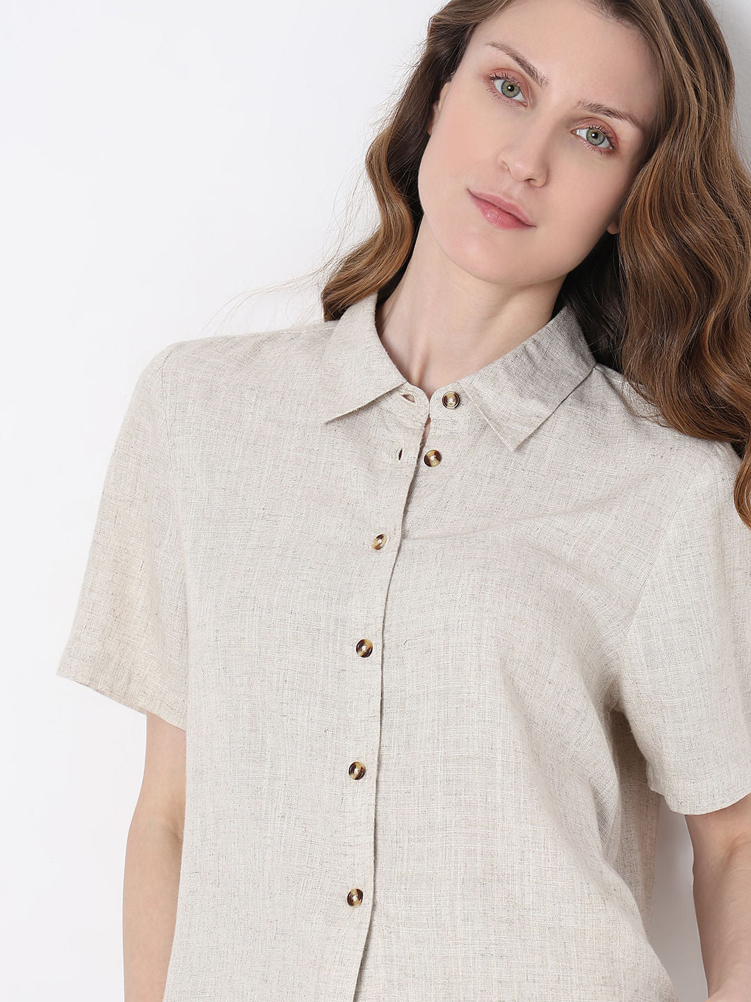Vero Moa Beige Linen Co-Ord Set Shirt - Image 6