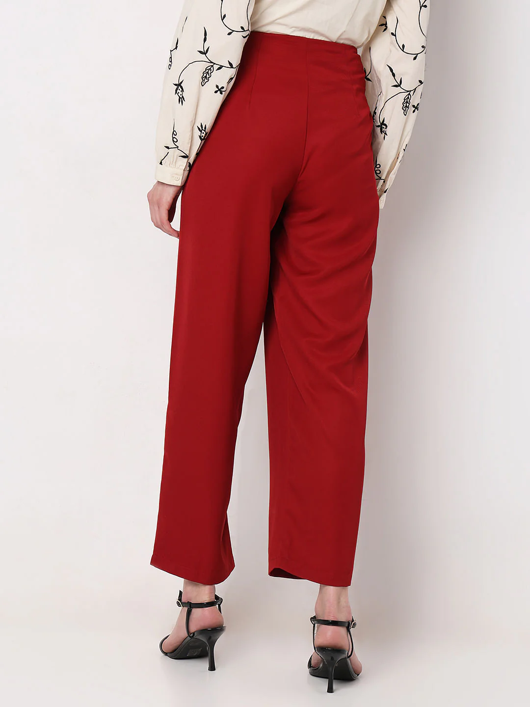 Red High Rise Straight Fit Pants - Image 4