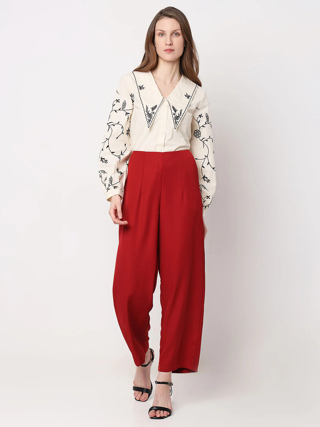 Red High Rise Straight Fit Pants - Image 5