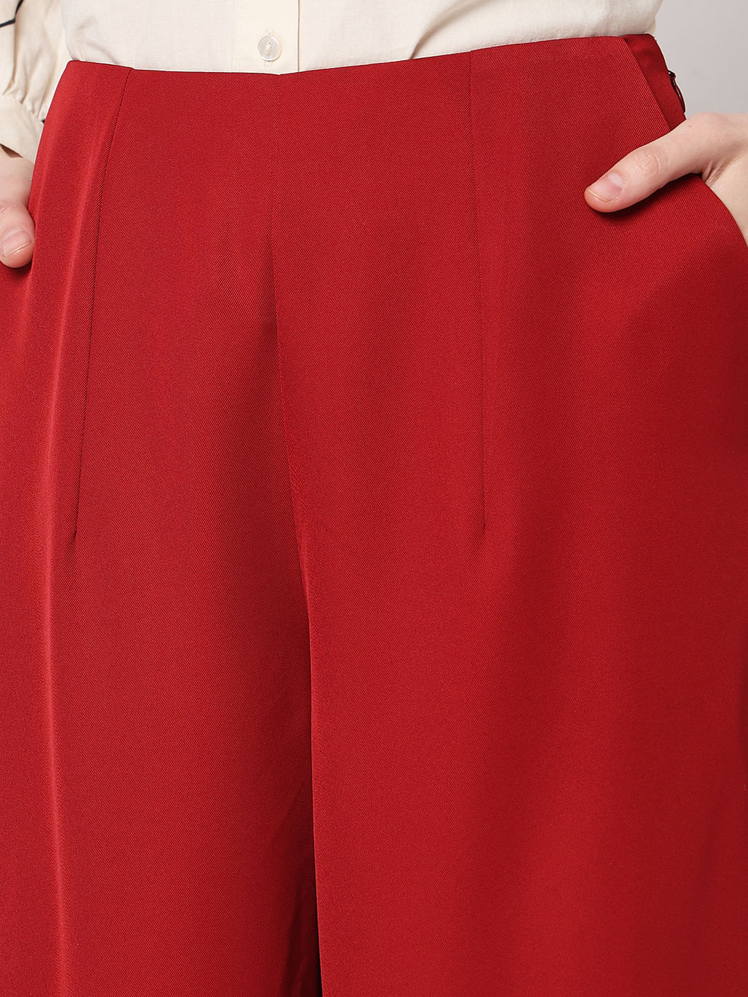 Red High Rise Straight Fit Pants - Image 8