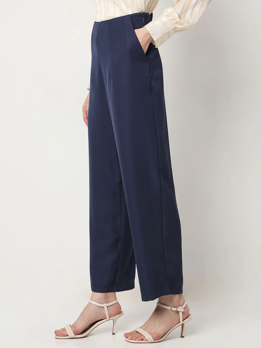 Navy Blue High Rise Straight Fit Pants - Image 3