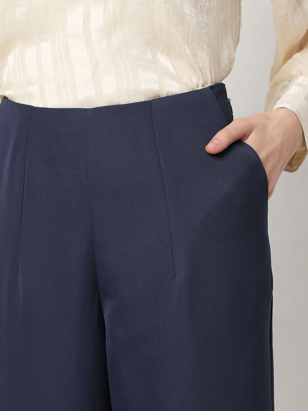 Navy Blue High Rise Straight Fit Pants - Image 8