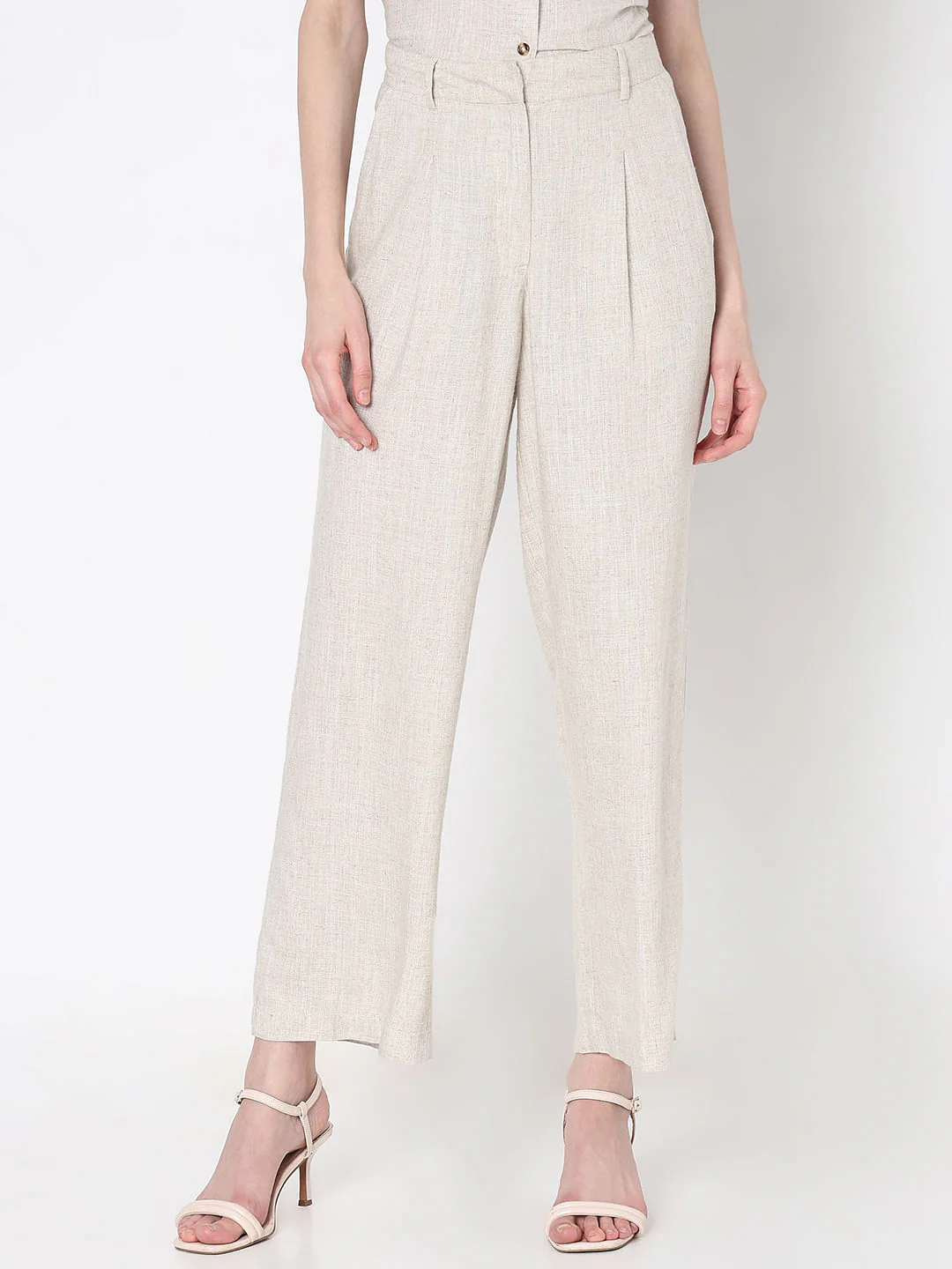 Beige Linen Co-Ord Set Pants - Image 2
