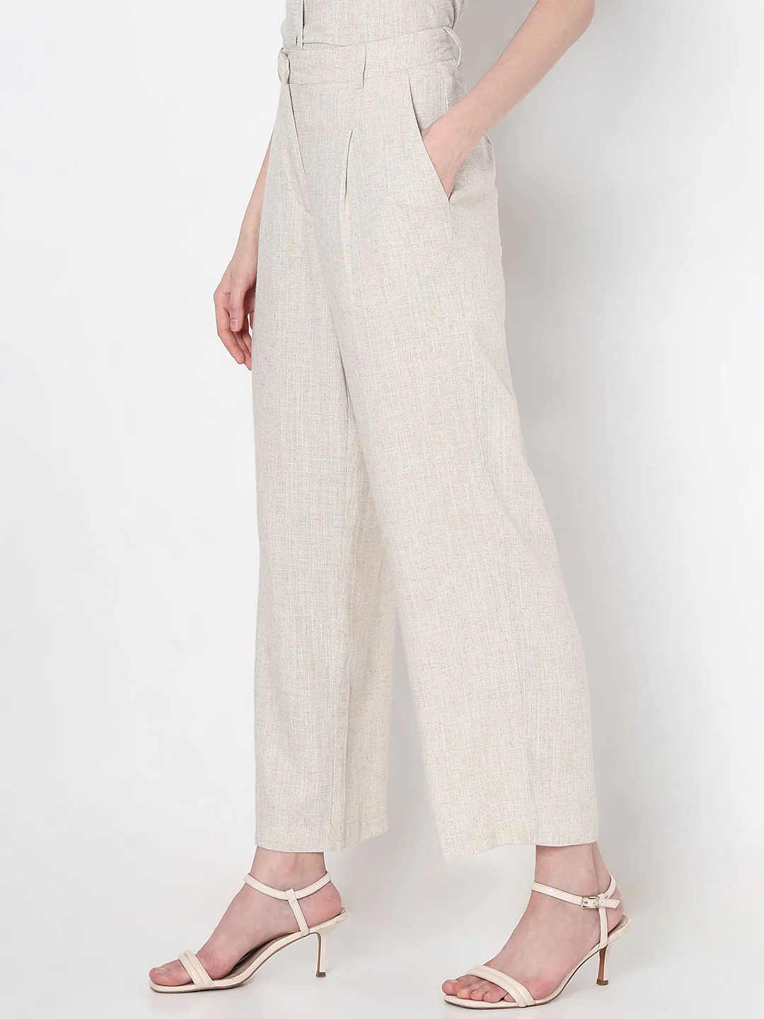 Beige Linen Co-Ord Set Pants - Image 3