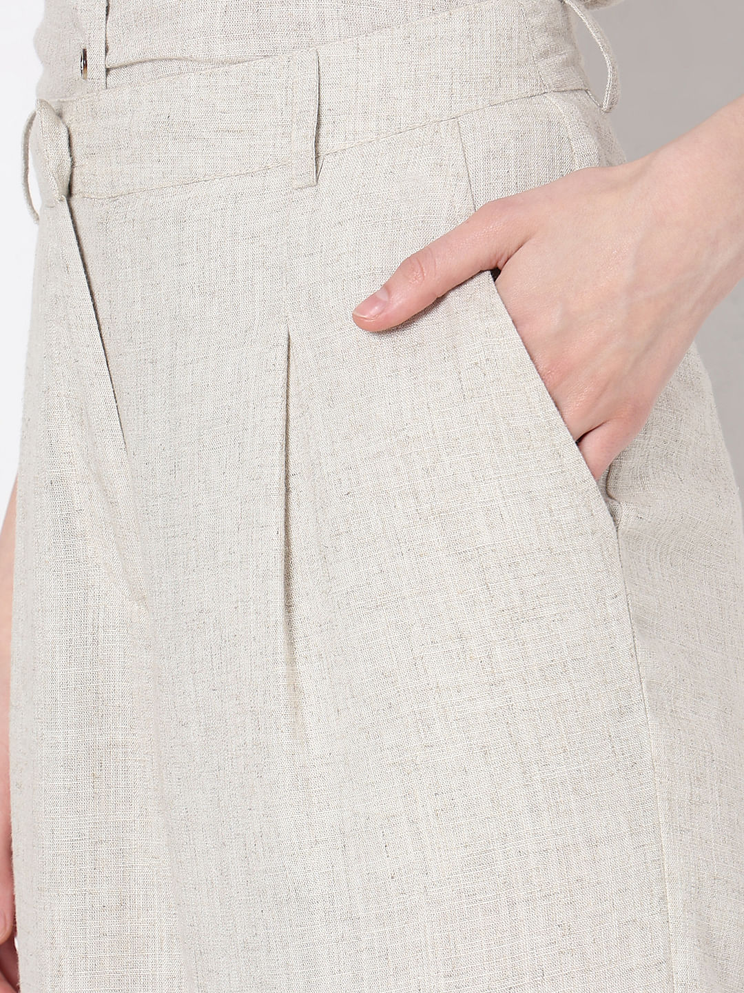 Beige Linen Co-Ord Set Pants - Image 8