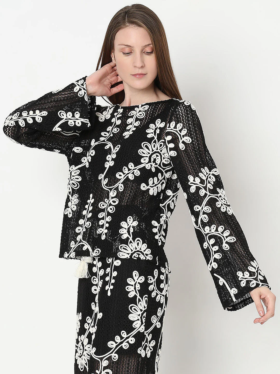 Black Embroidered Co-Ord Set Top - Image 3