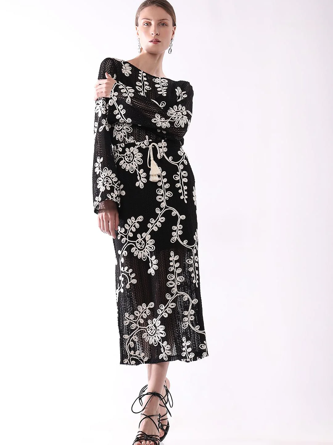 Black Embroidered Co-Ord Set Skirt