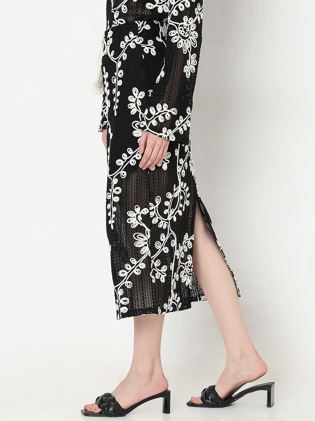 Black Embroidered Co-Ord Set Skirt - Image 3
