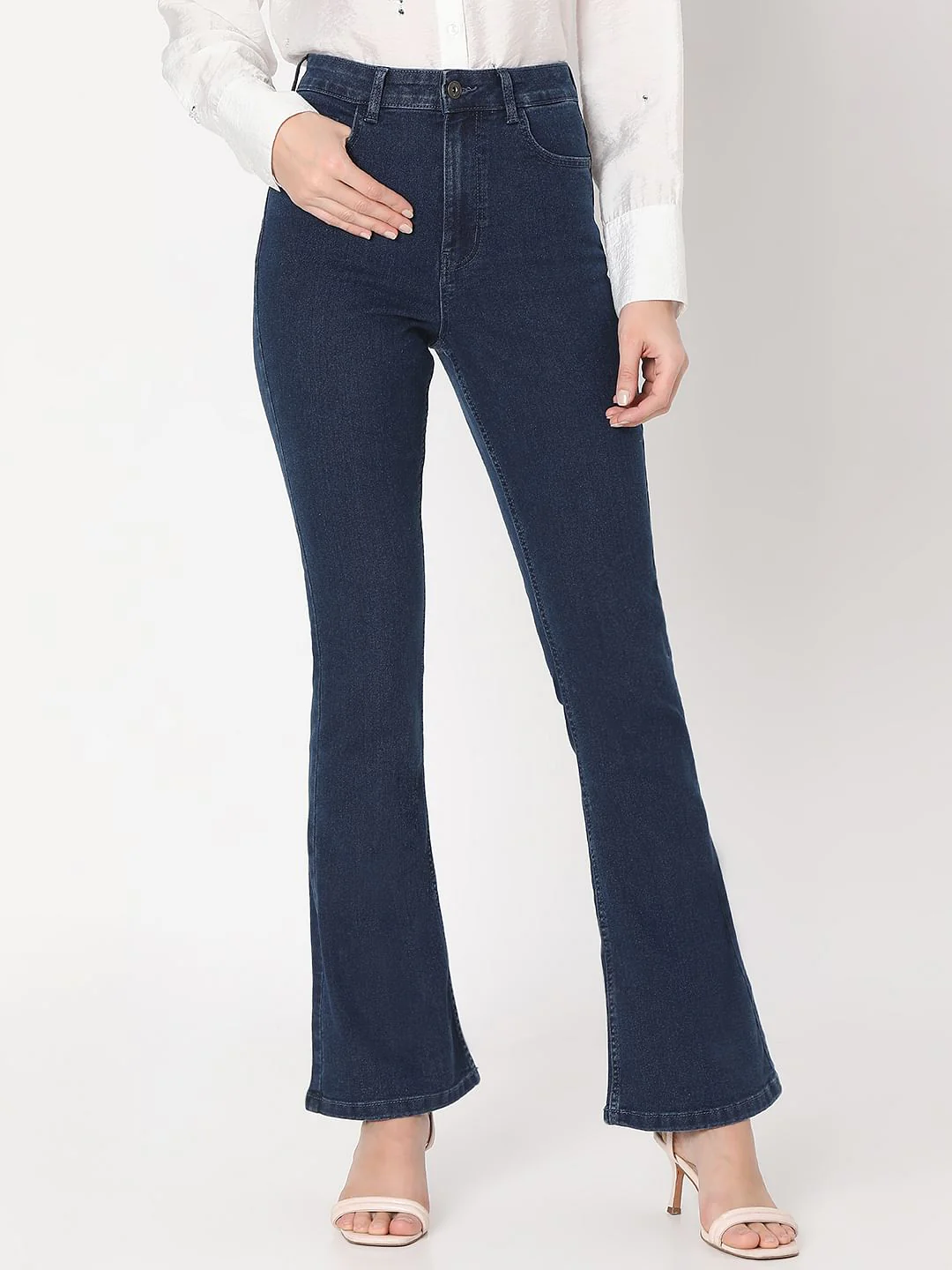 Dark Blue High Rise Flared Jeans - Image 2