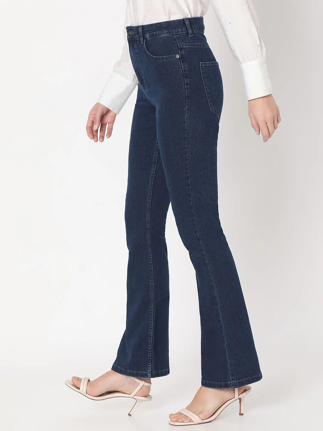 Dark Blue High Rise Flared Jeans - Image 3