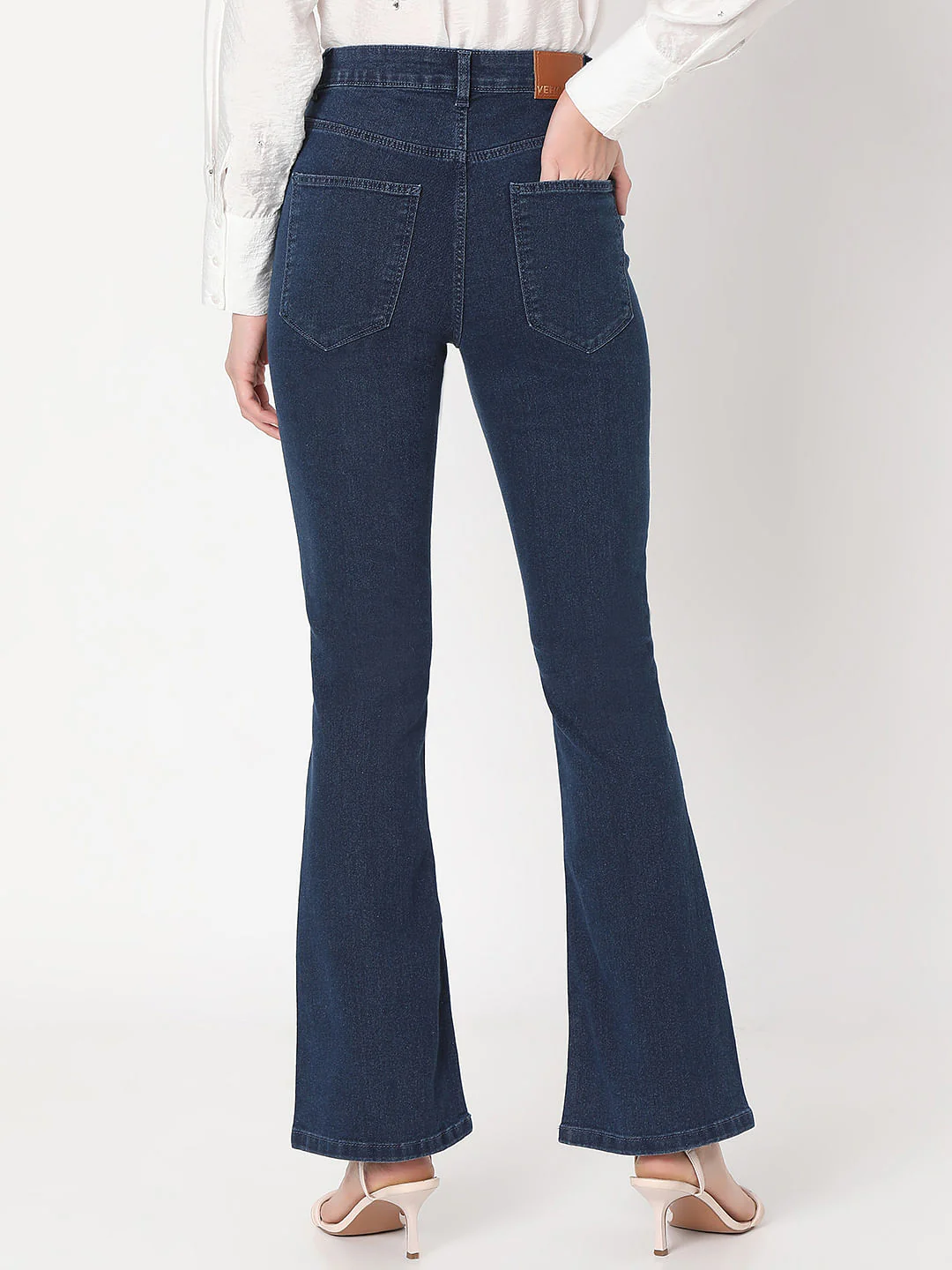 Dark Blue High Rise Flared Jeans - Image 4
