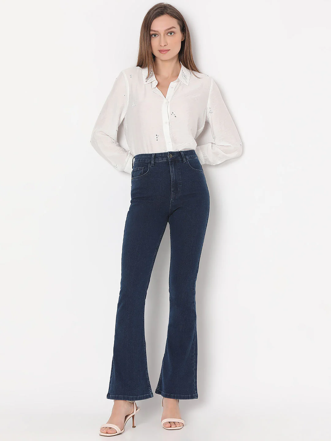 Dark Blue High Rise Flared Jeans - Image 5