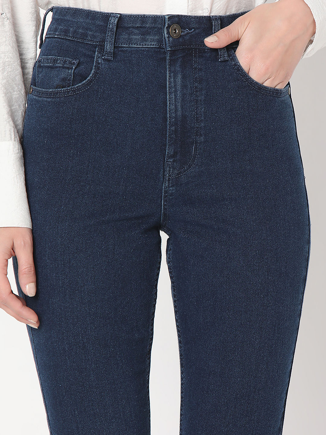 Dark Blue High Rise Flared Jeans - Image 6