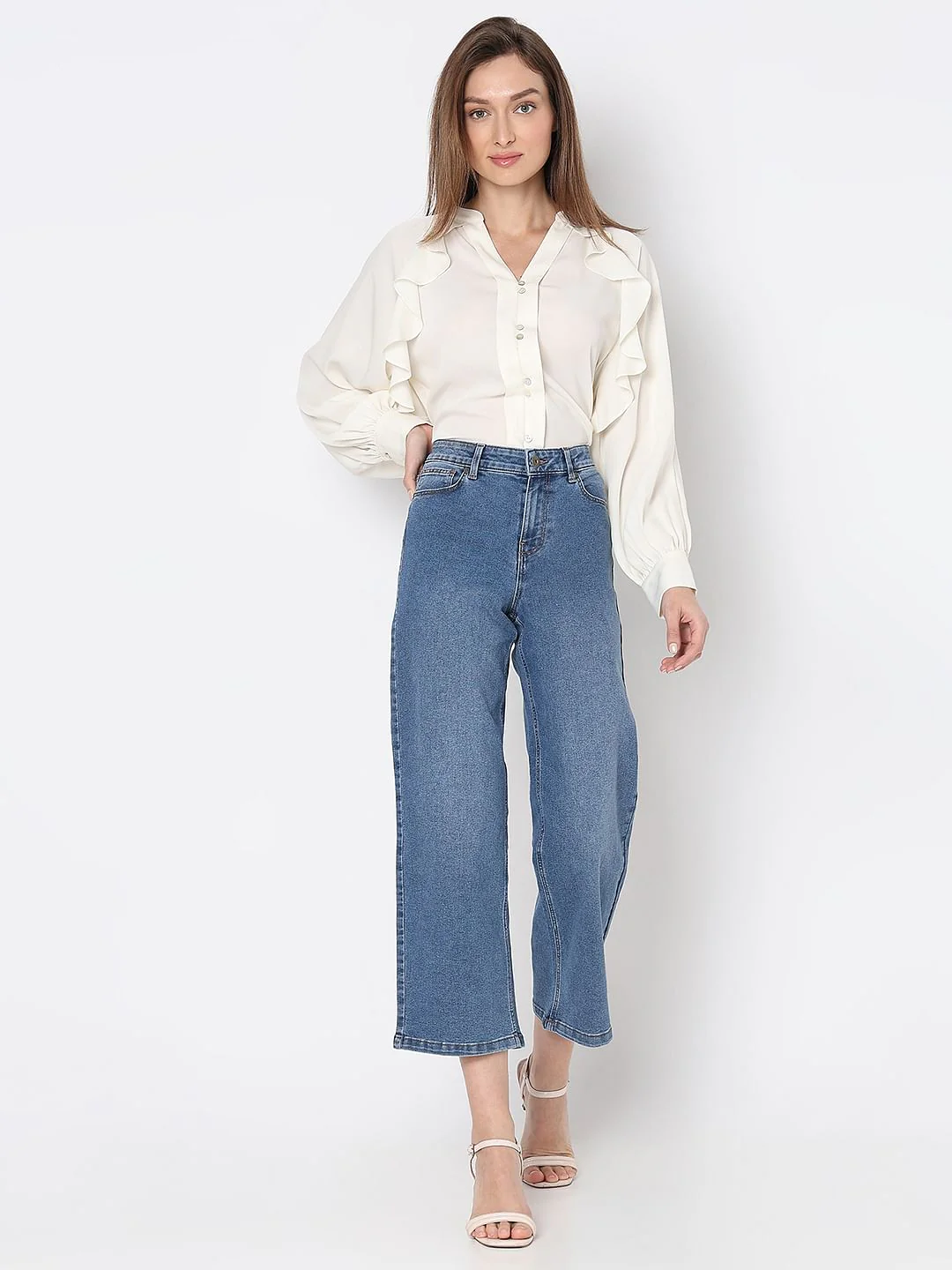 Blue High Rise Washed Zoey Wide-Leg Jeans - Image 5