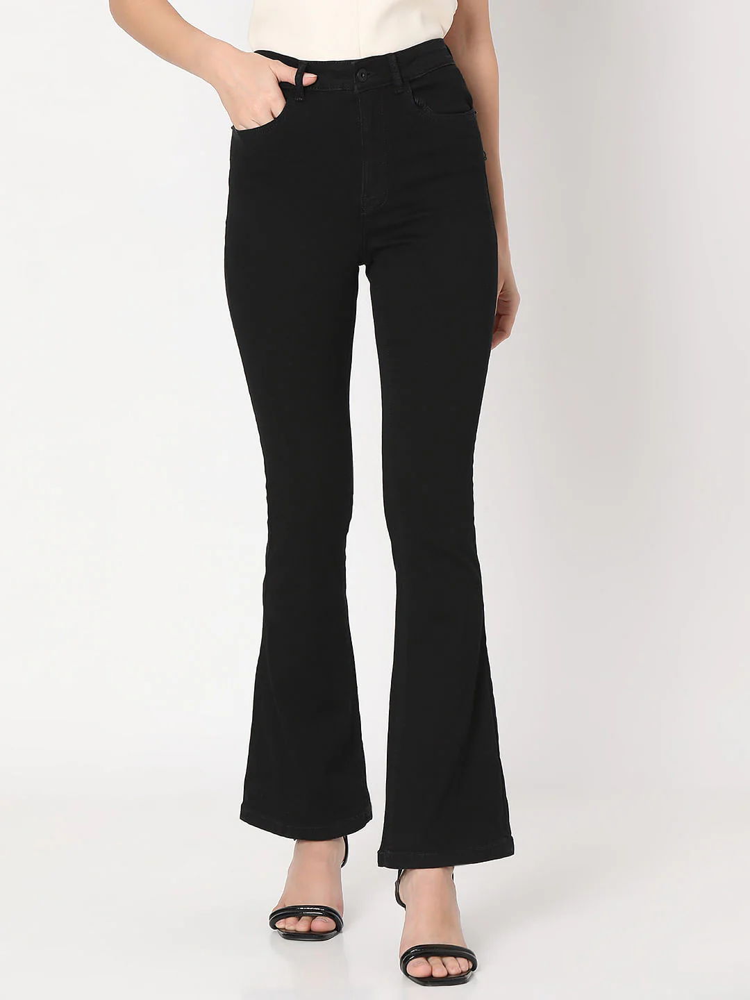 Black High Rise Flared Jeans - Image 2
