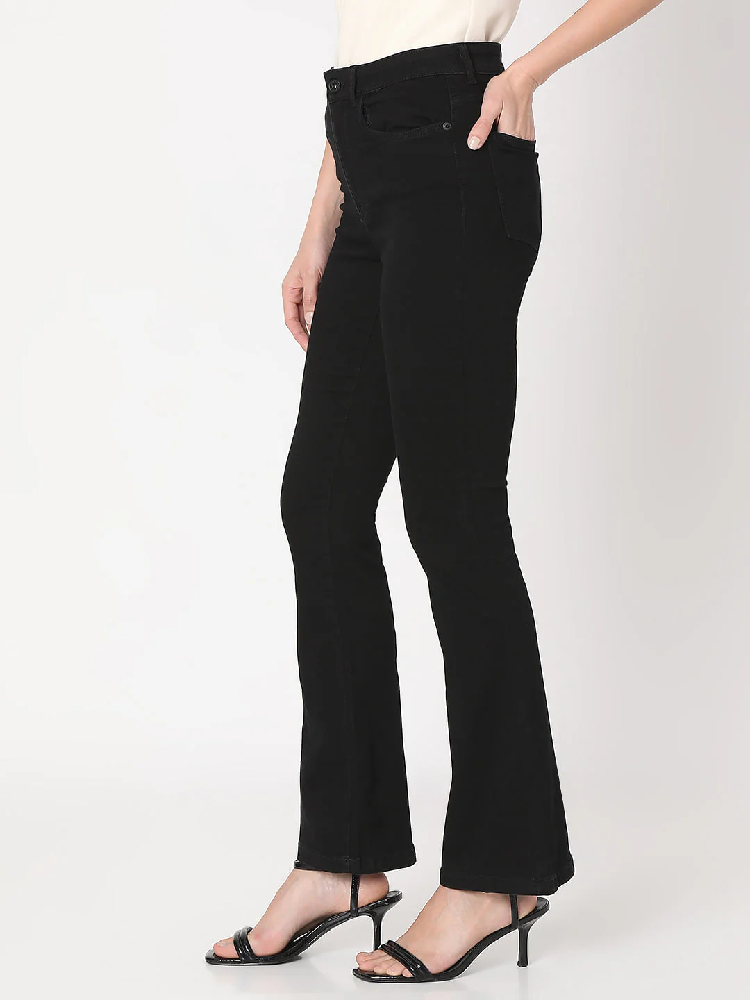 Black High Rise Flared Jeans - Image 3
