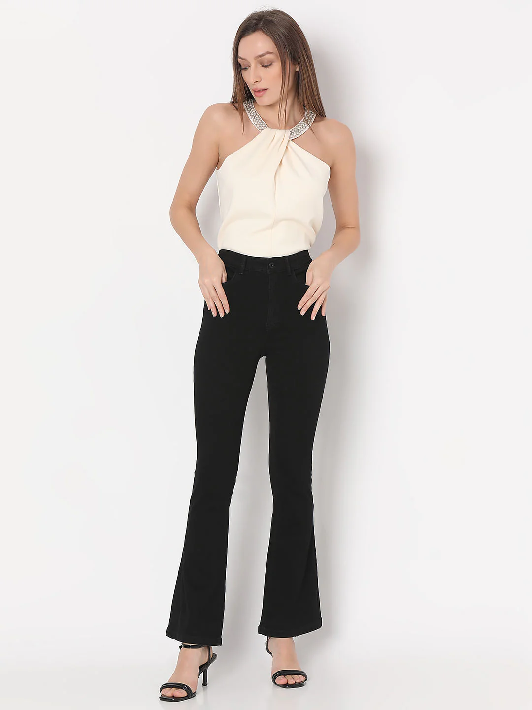 Black High Rise Flared Jeans - Image 5