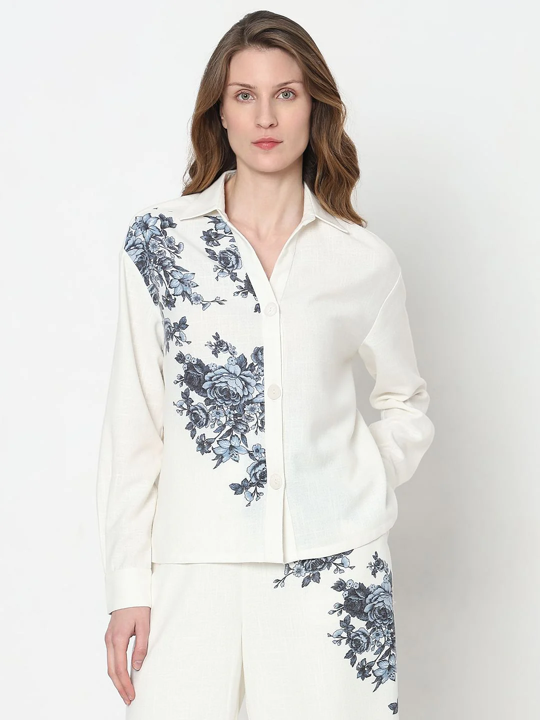 White Floral Co-Ord Set Shirt - Image 2