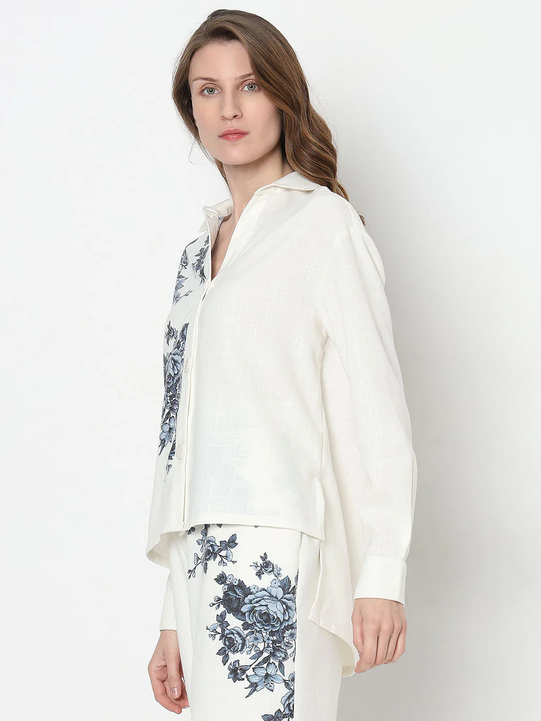 White Floral Co-Ord Set Shirt - Image 3