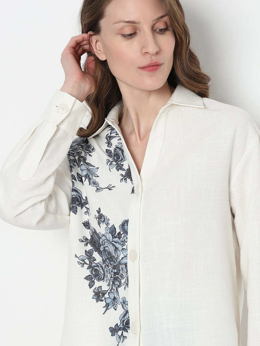 White Floral Co-Ord Set Shirt - Image 6
