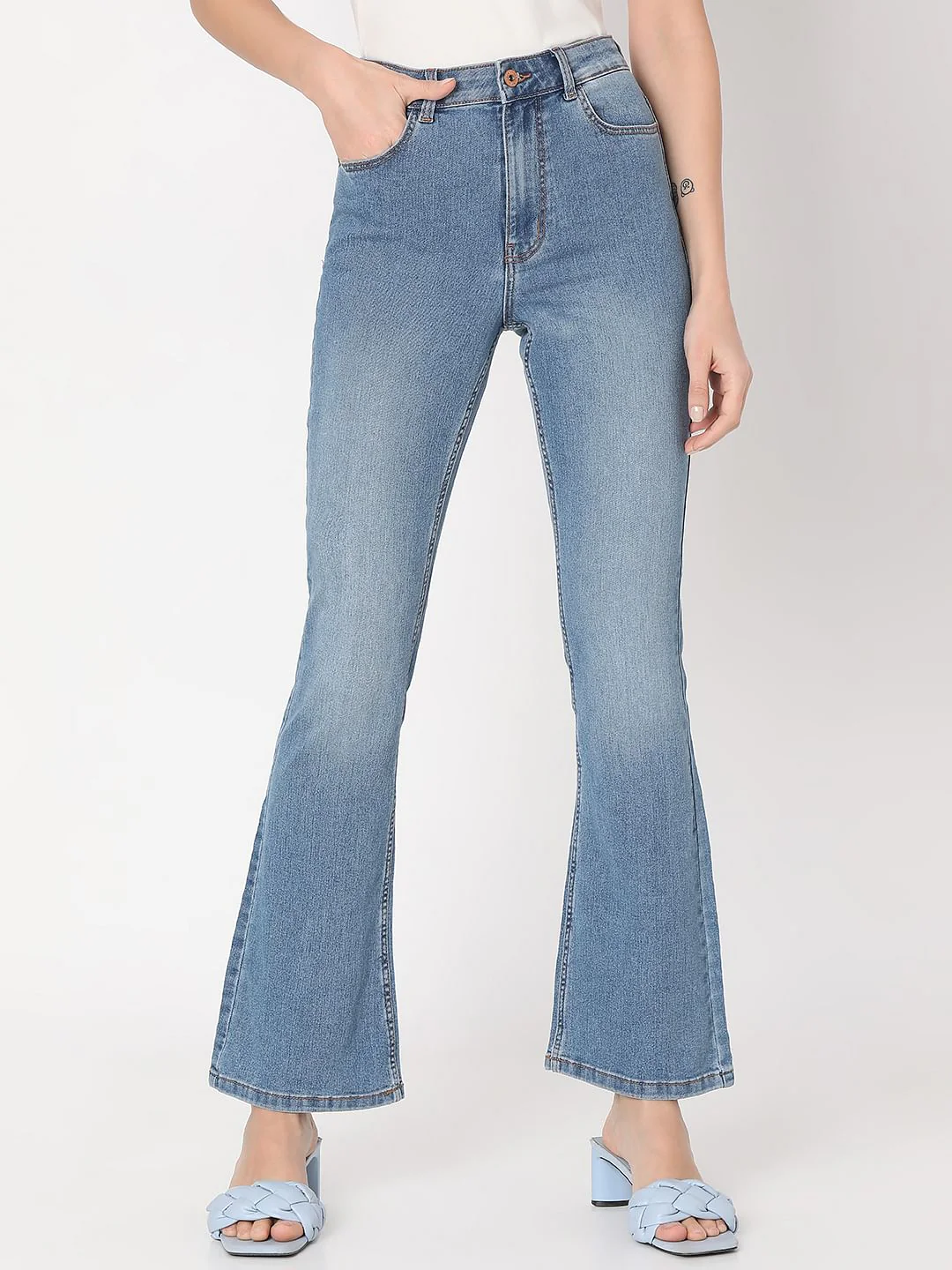 Light Blue High Rise Flared Jeans - Image 2