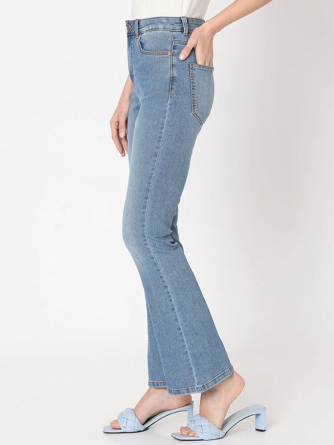 Light Blue High Rise Flared Jeans - Image 3