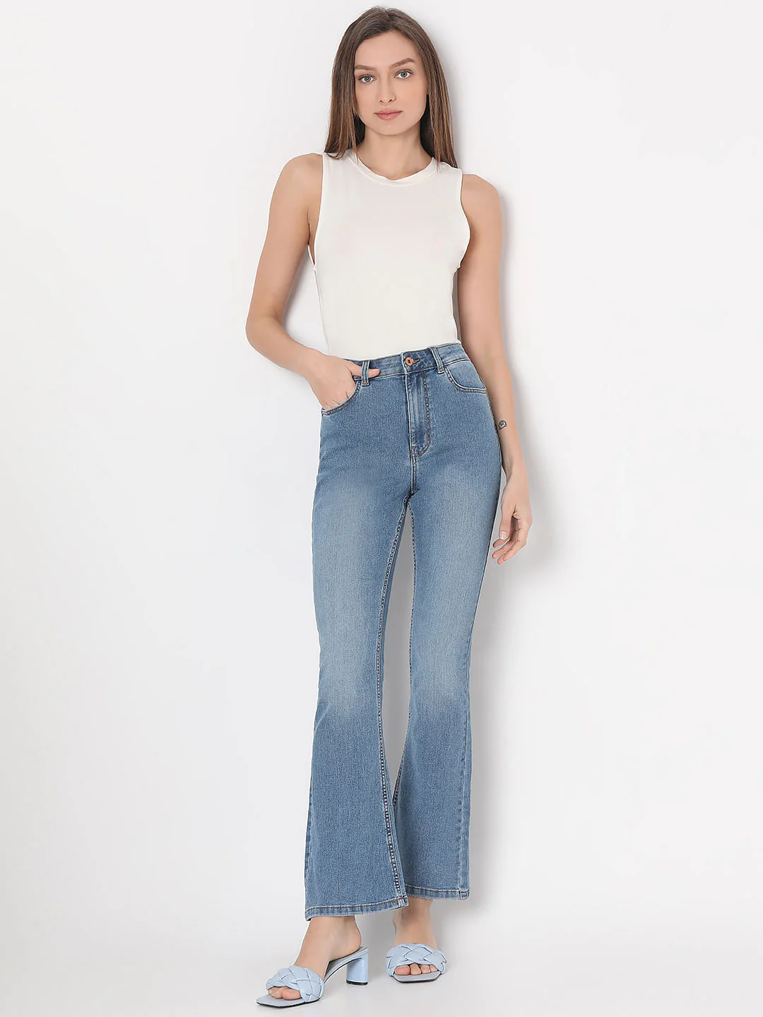 Light Blue High Rise Flared Jeans - Image 5