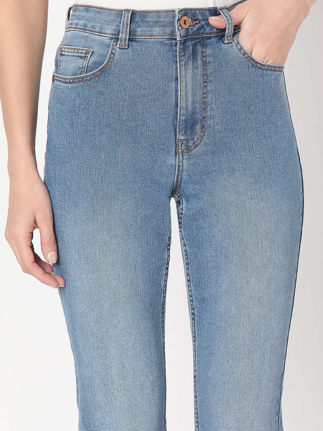 Light Blue High Rise Flared Jeans - Image 6