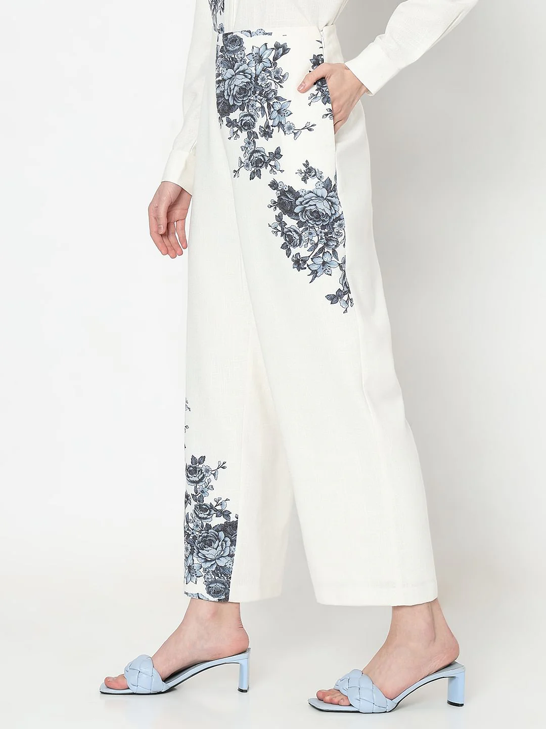 White Floral Co-Ord Set Pants - Image 3