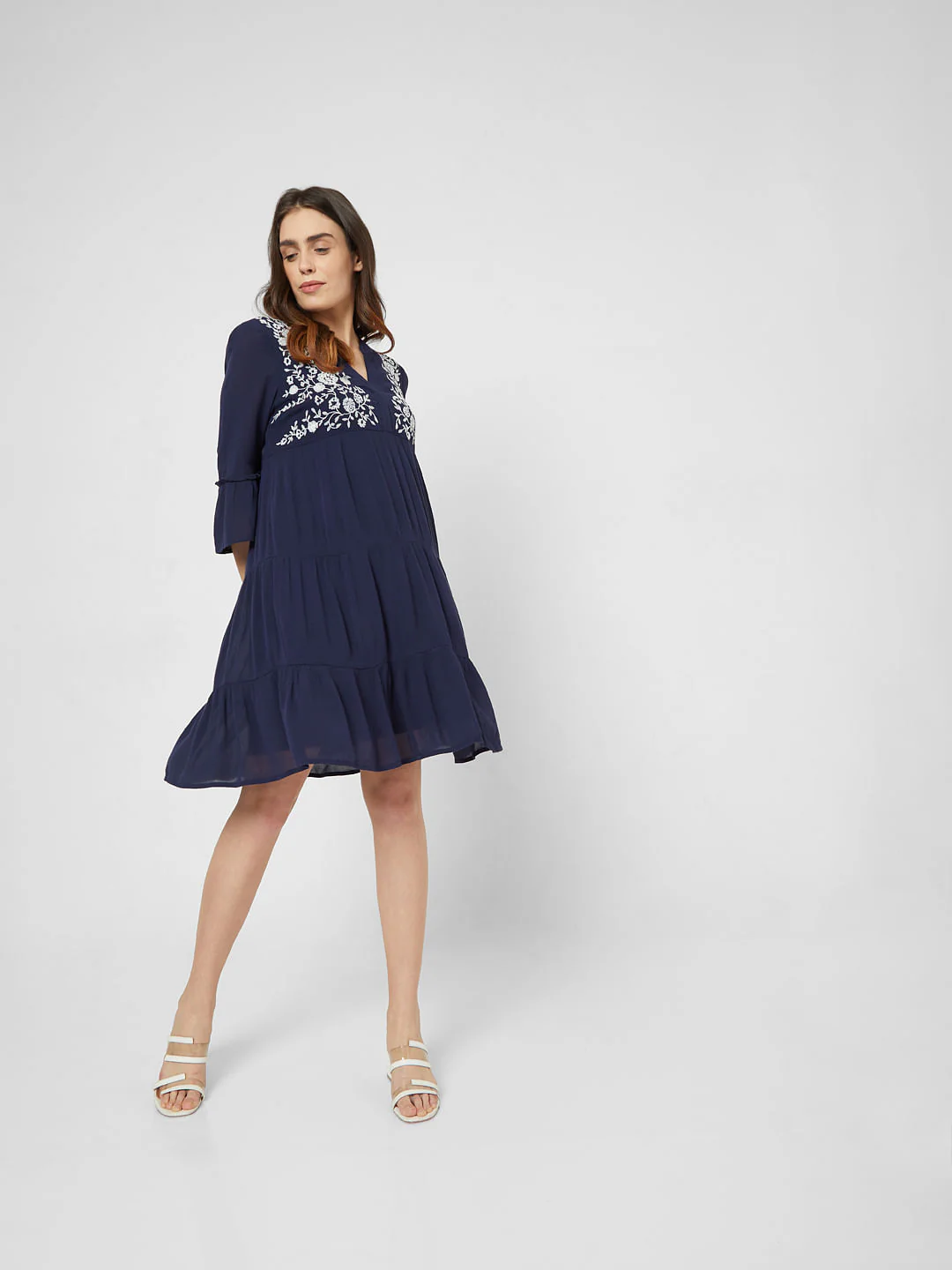 Blue Embroidered Shift Dress