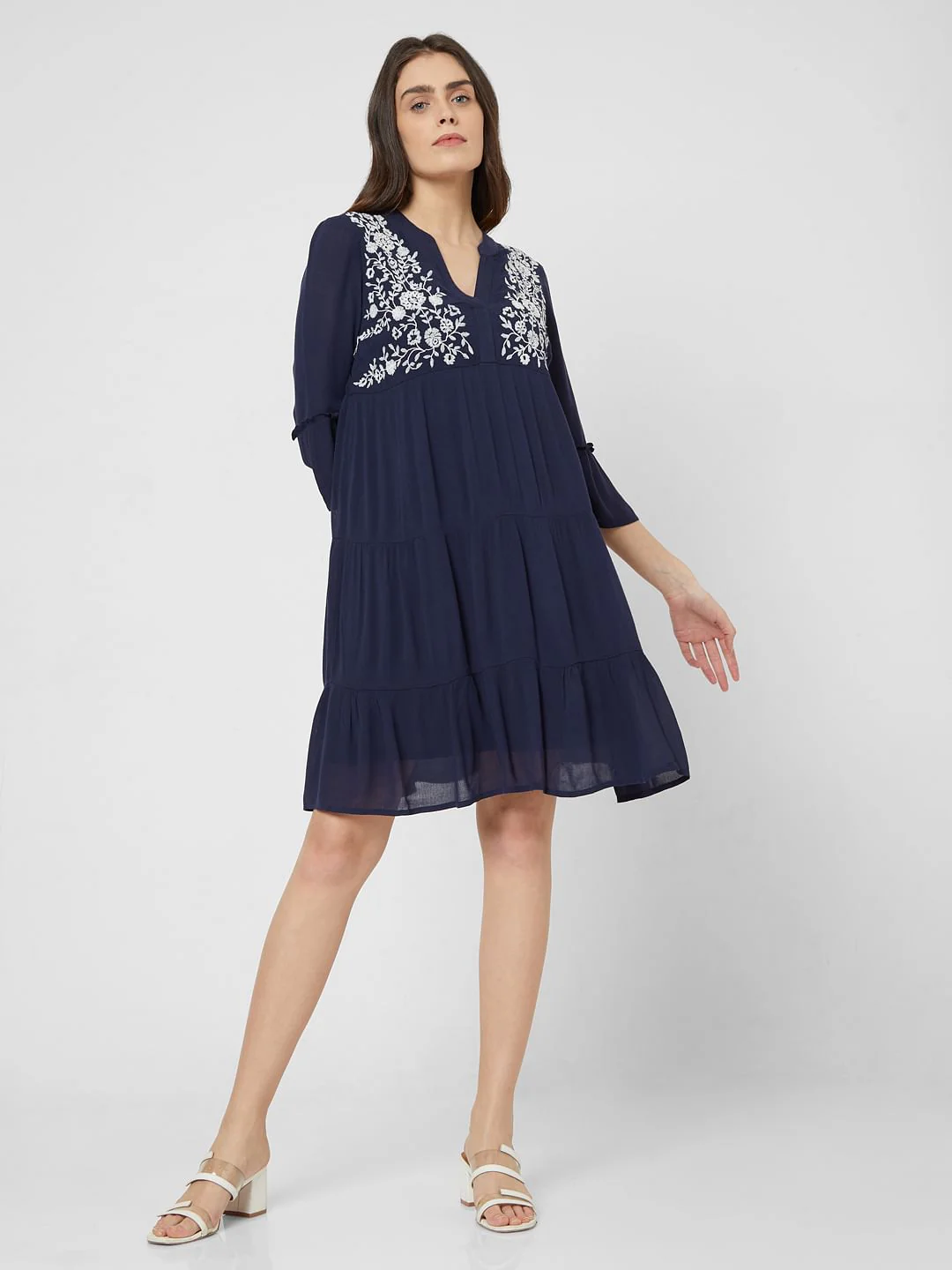 Blue Embroidered Shift Dress - Image 2