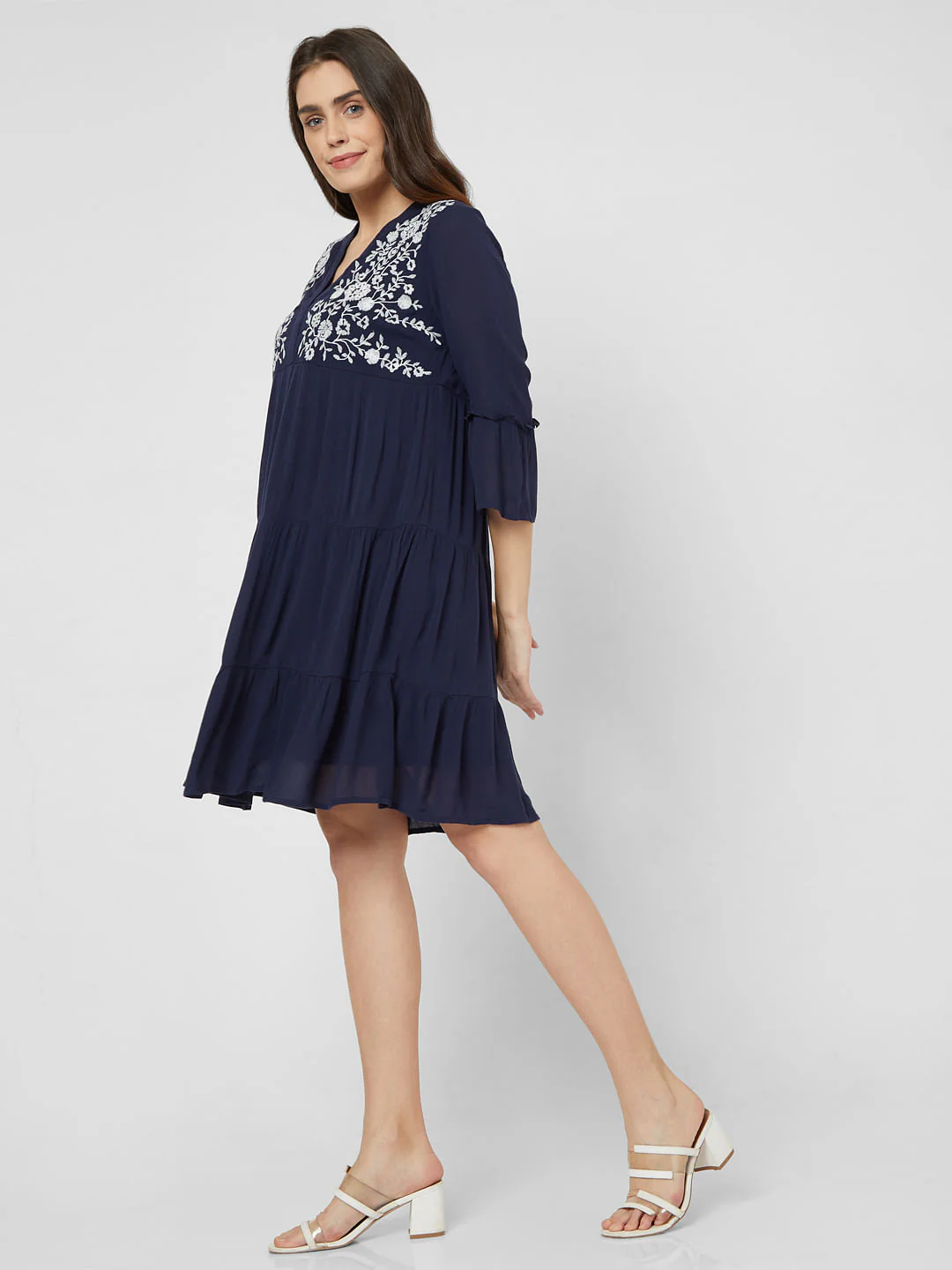 Blue Embroidered Shift Dress - Image 3