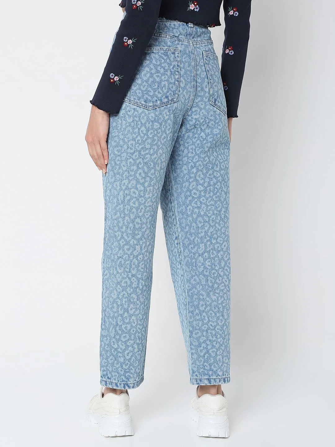 Blue High Rise Animal Print Mom Jeans - Image 4