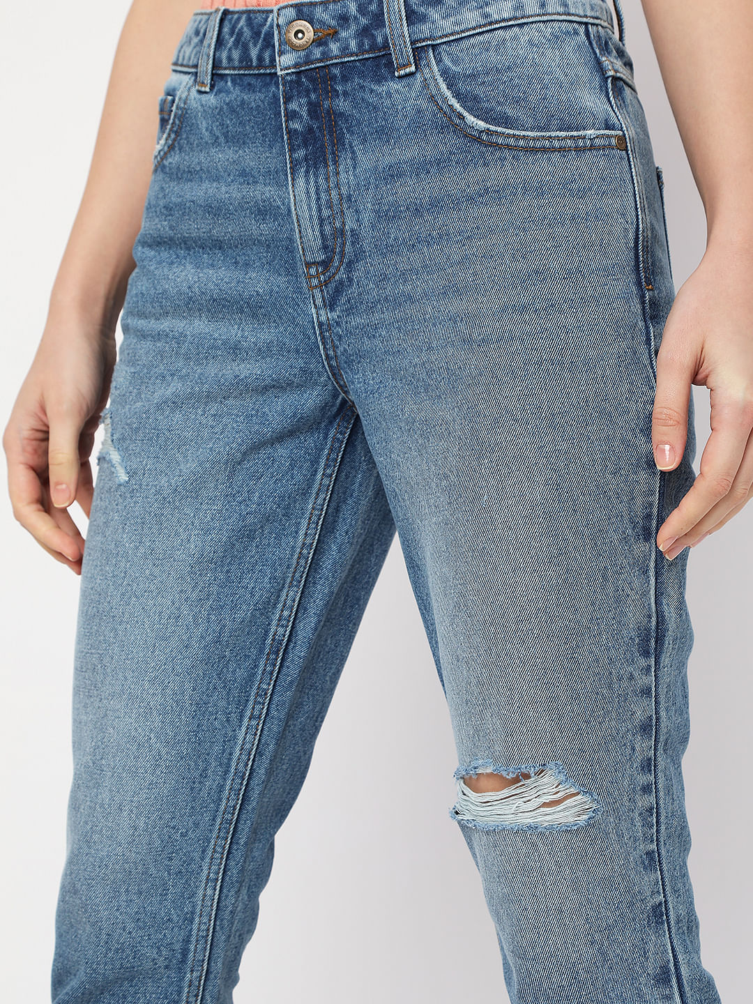 Blue High Rise Distressed Straight Fit Jeans - Image 5