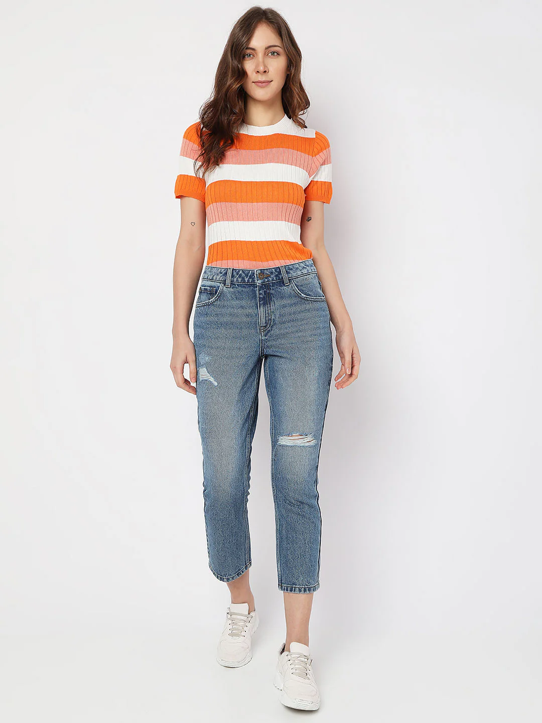Blue High Rise Distressed Straight Fit Jeans - Image 6