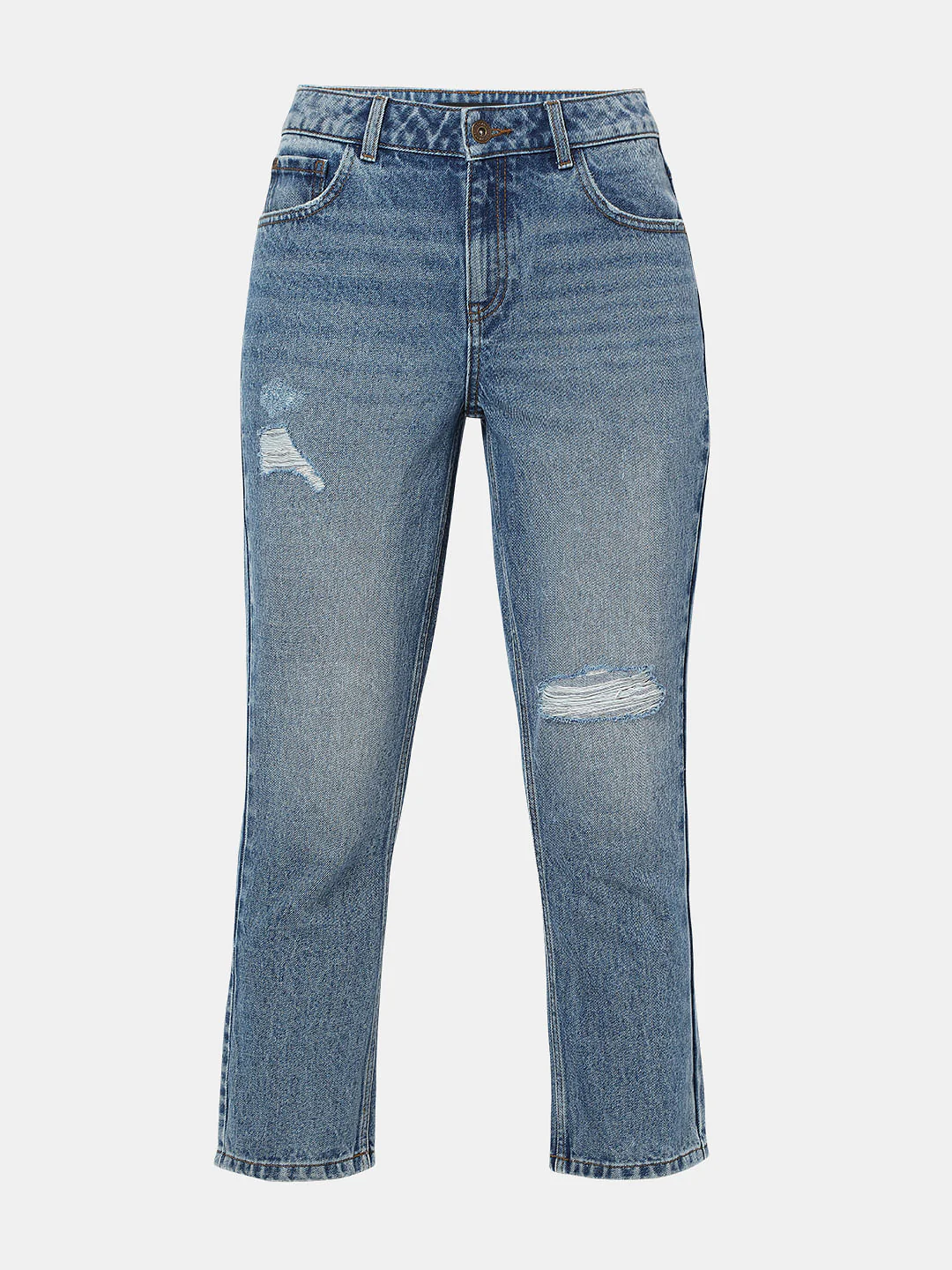 Blue High Rise Distressed Straight Fit Jeans - Image 7