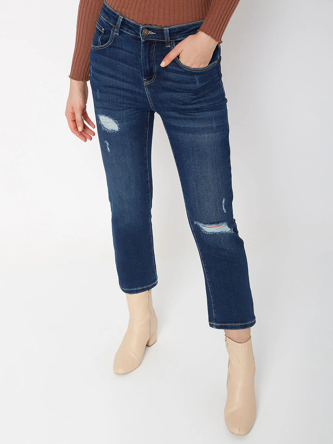 Blue High Rise Ripped Jade Straight Fit Jeans - Image 2