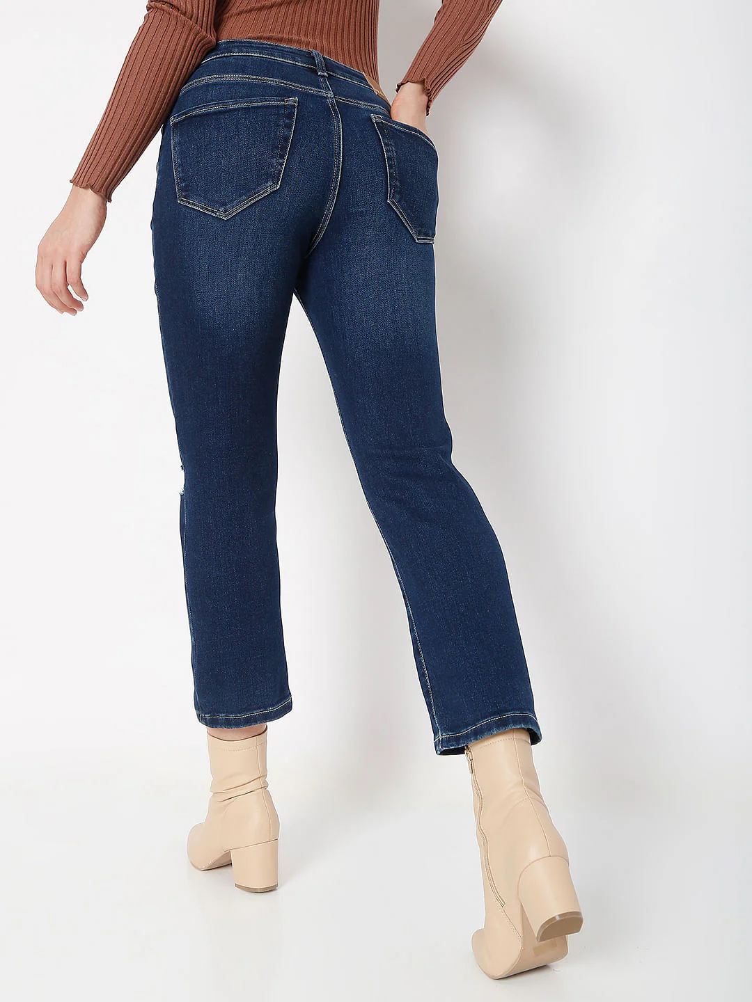 Blue High Rise Ripped Jade Straight Fit Jeans - Image 4