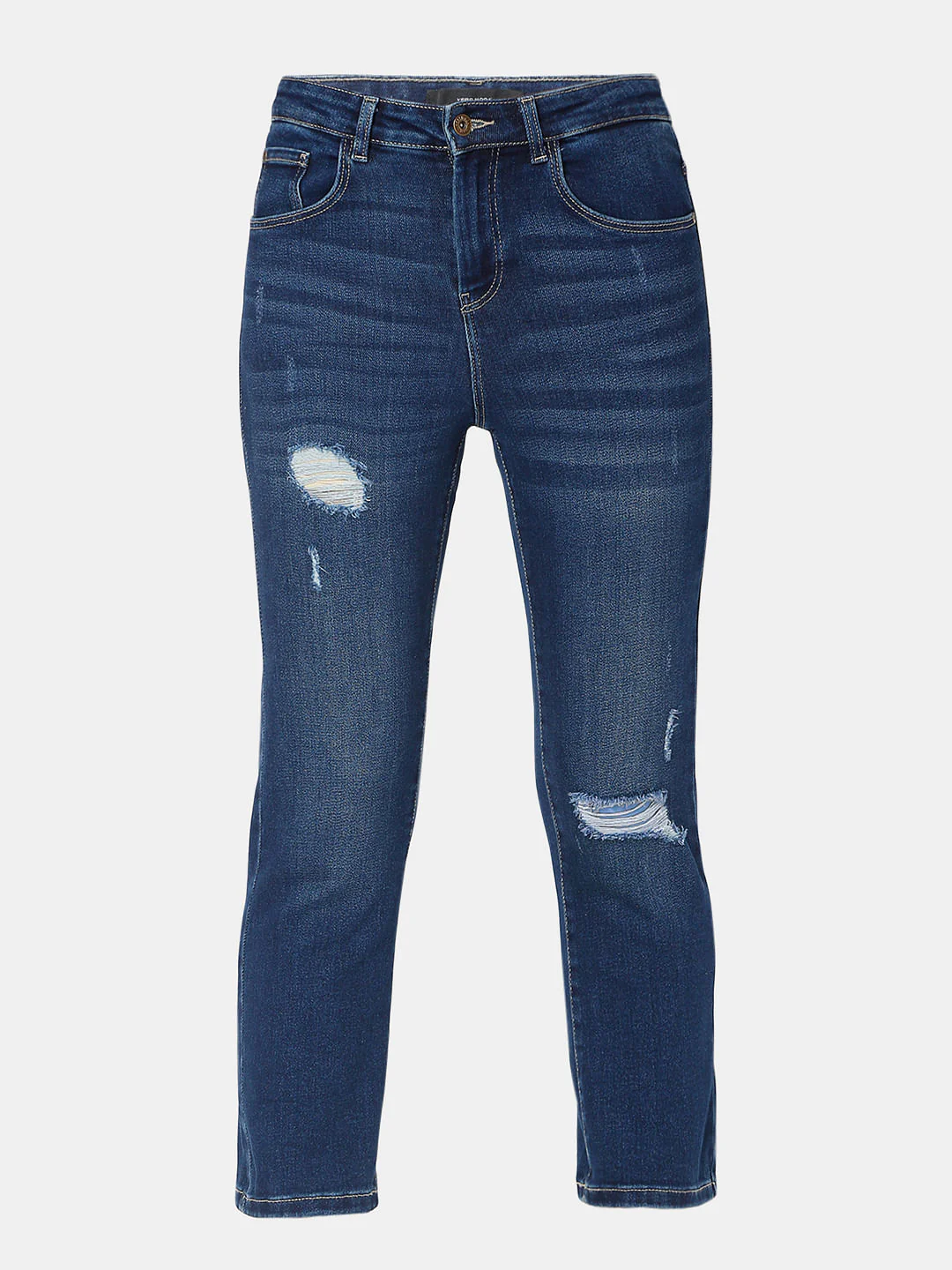 Blue High Rise Ripped Jade Straight Fit Jeans - Image 7