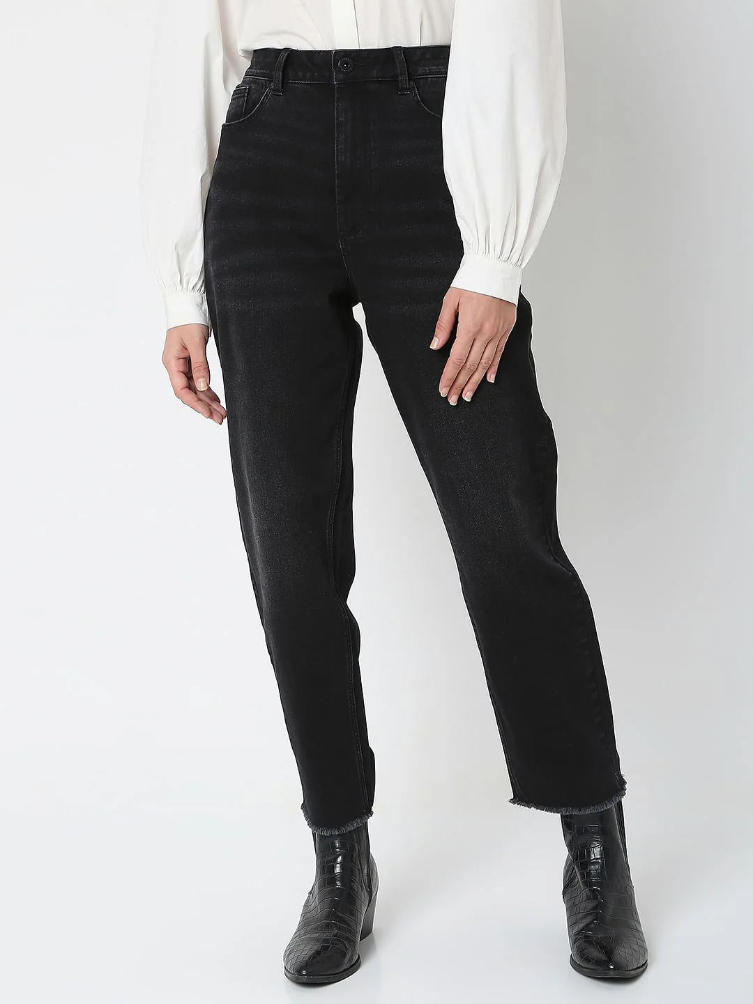 Black High Rise Mom Fit Jeans - Image 2