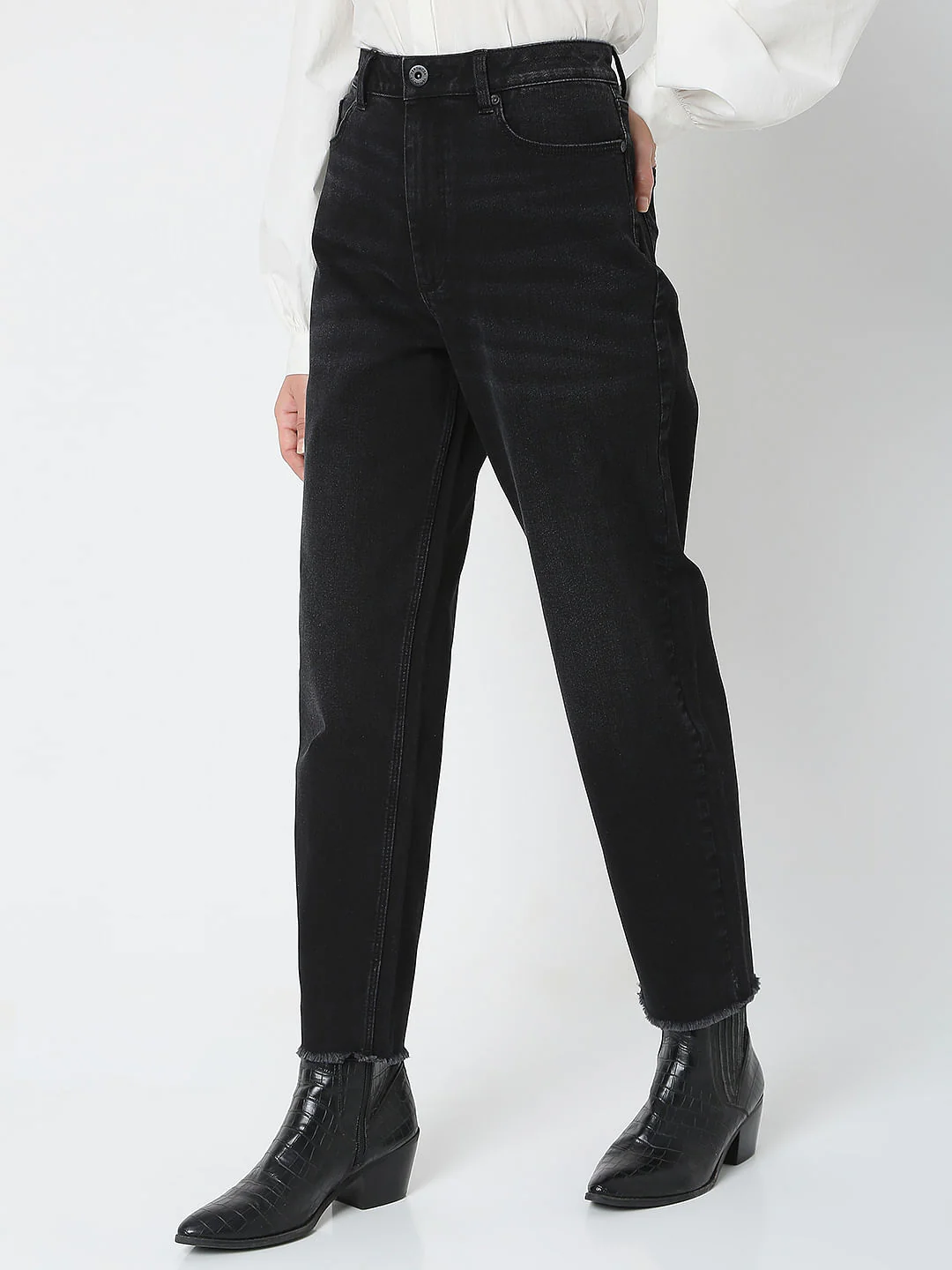 Black High Rise Mom Fit Jeans - Image 3