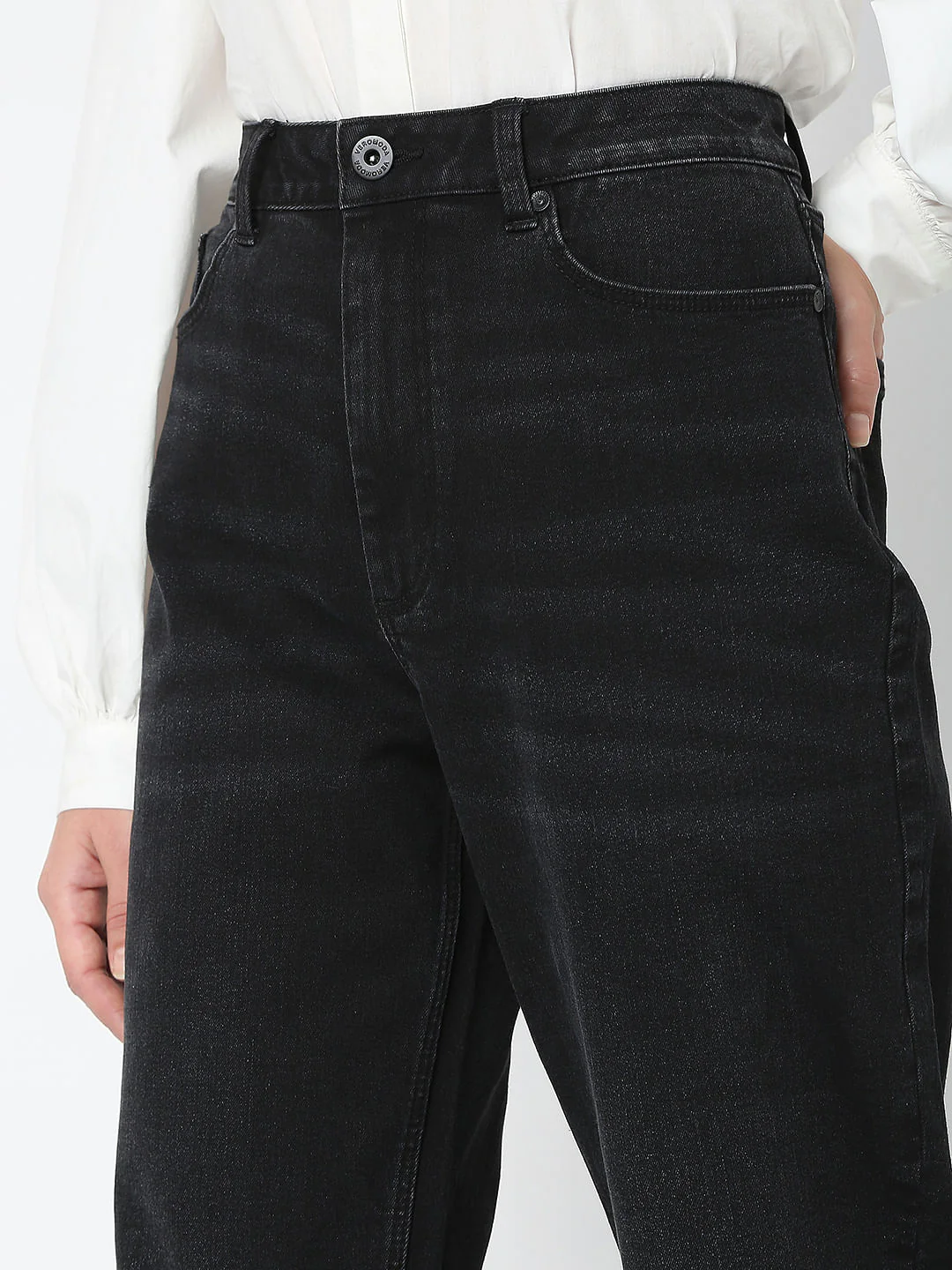 Black High Rise Mom Fit Jeans - Image 5