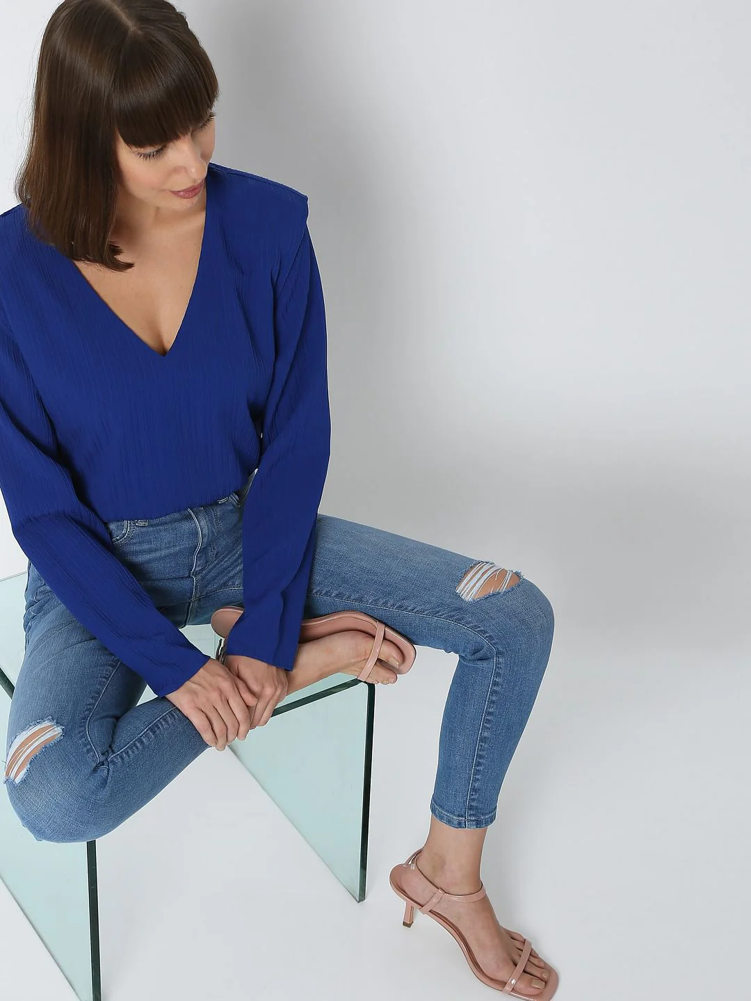 Blue Mid Rise Knee Ripped Wendy Skinny Jeans