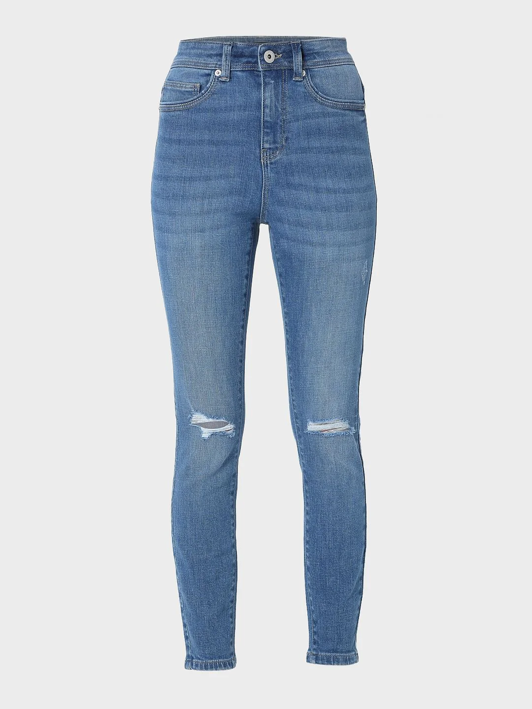 Blue Mid Rise Knee Ripped Wendy Skinny Jeans - Image 7