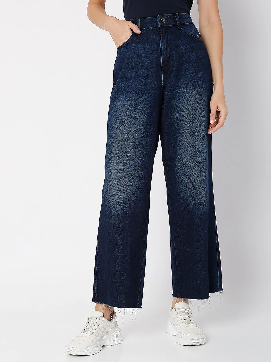 Blue Raw-Edge Zoey Wide-Leg Jeans - Image 2