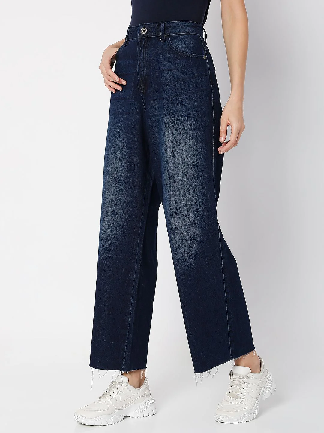 Blue Raw-Edge Zoey Wide-Leg Jeans - Image 3
