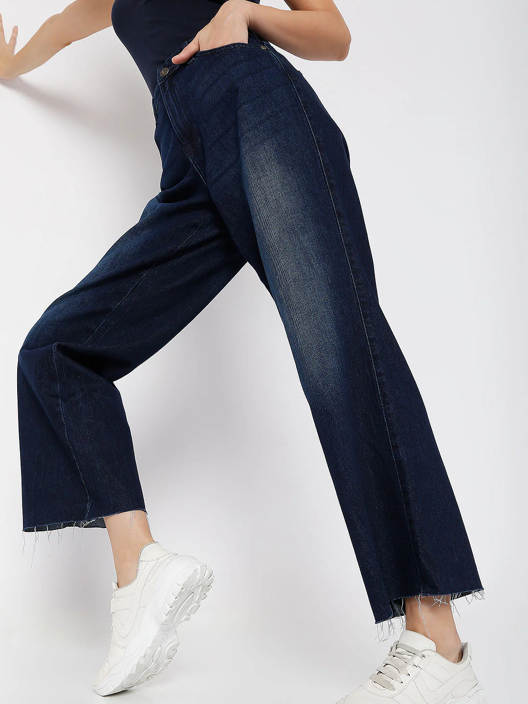 Blue Raw-Edge Zoey Wide-Leg Jeans - Image 5