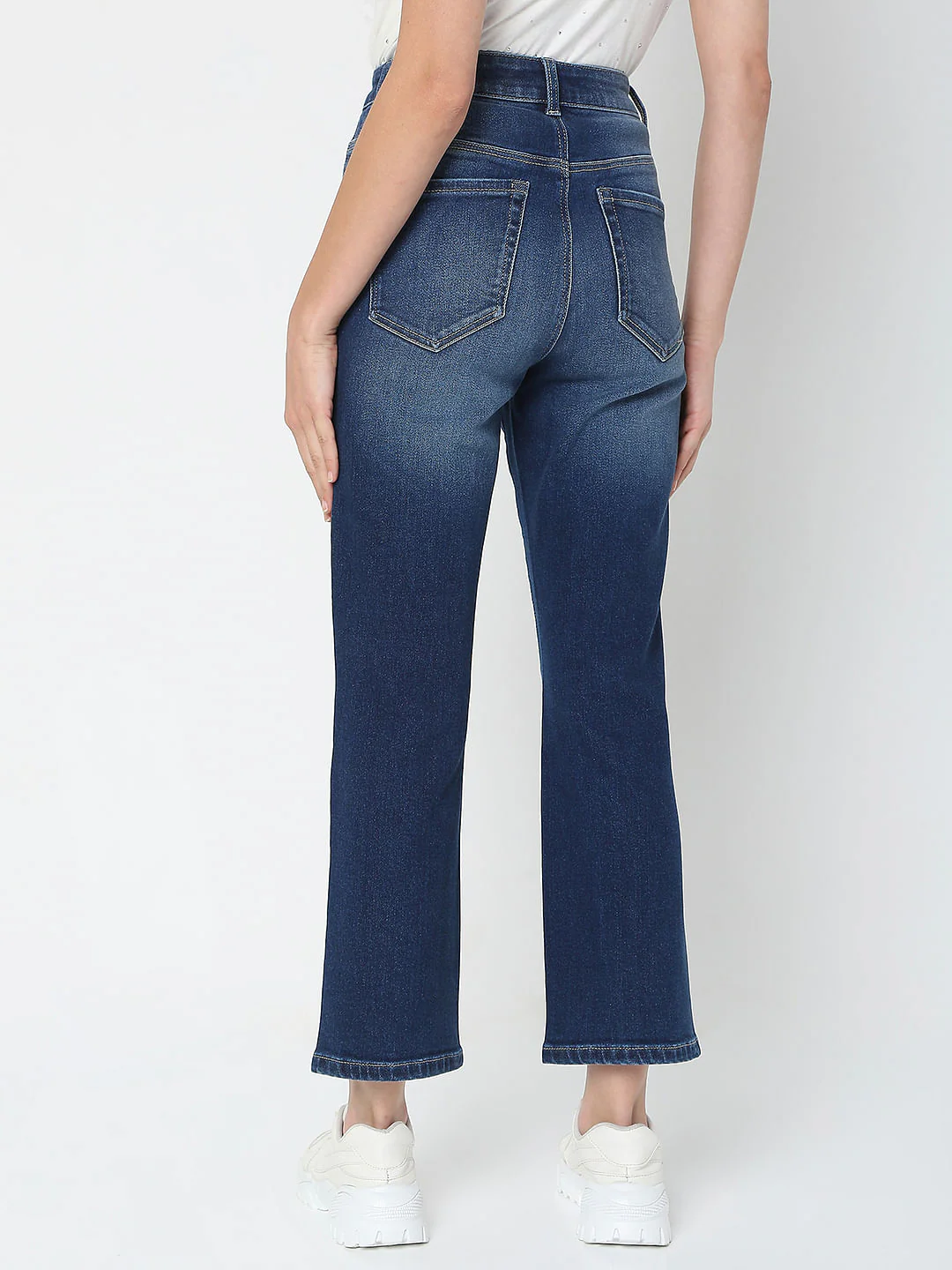Blue Mid Rise Distressed Petra Bootcut Jeans - Image 4