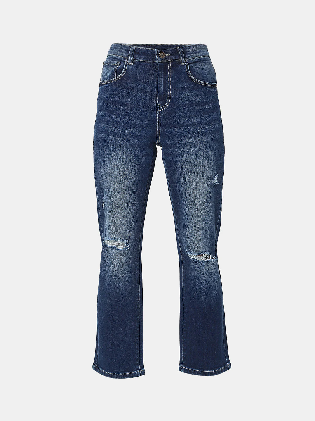 Blue Mid Rise Distressed Petra Bootcut Jeans - Image 7