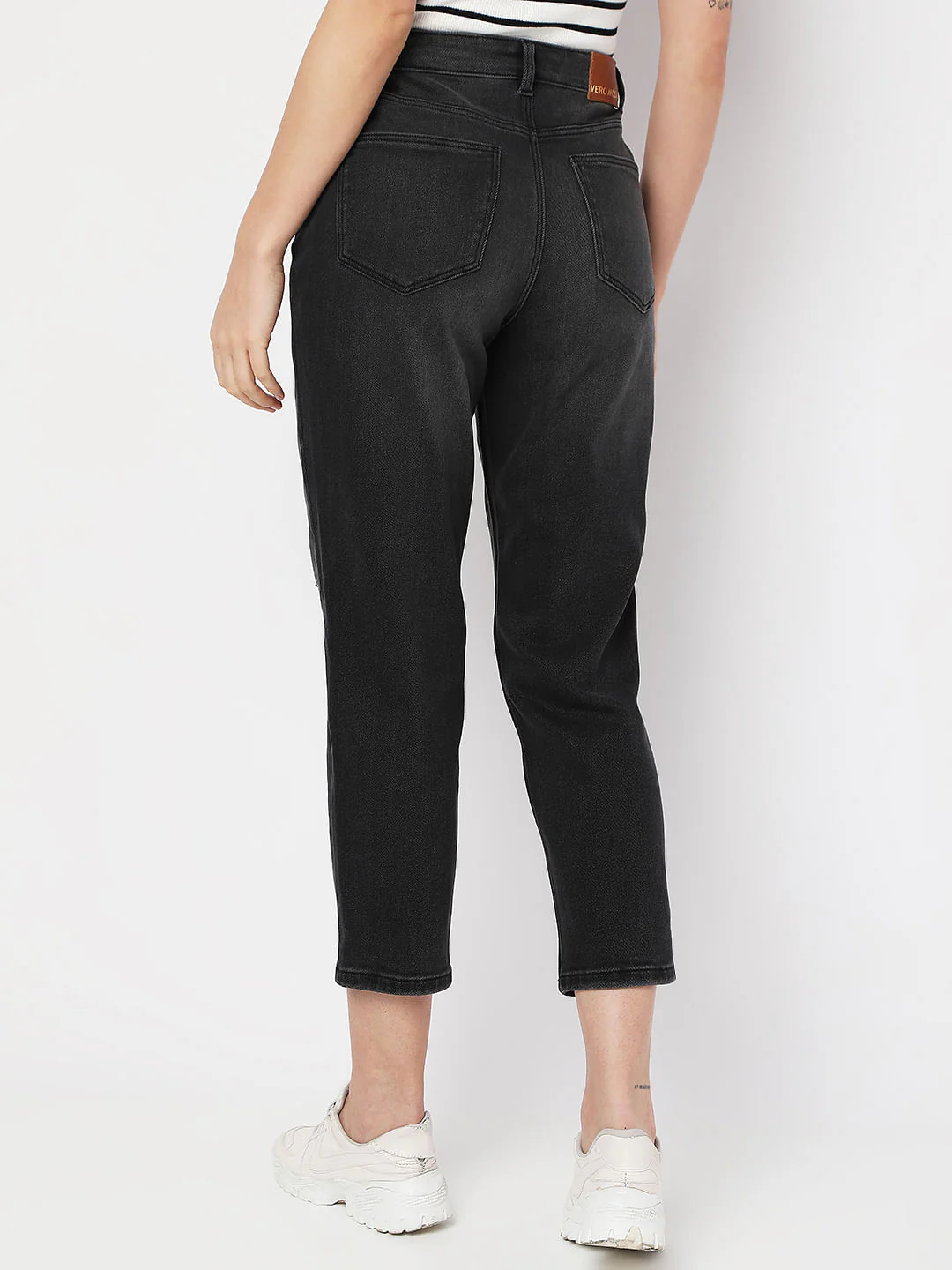 Charcoal Grey High Rise Distressed Mom Fit Jeans - Image 4